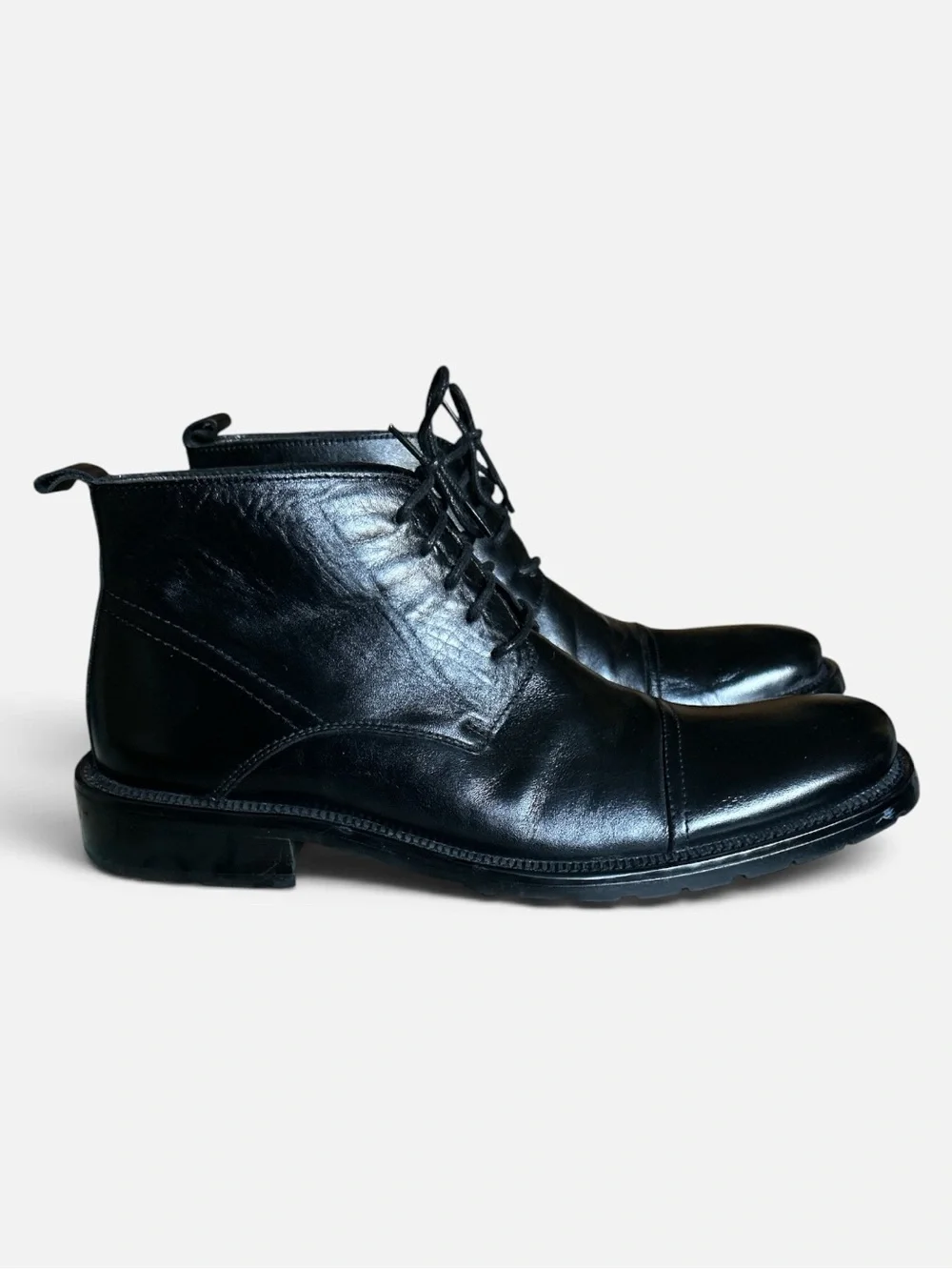 Tonino Lamborghini Black Leather Cap Toe Men’s Ankle Boots Size 15 Quiet Luxury